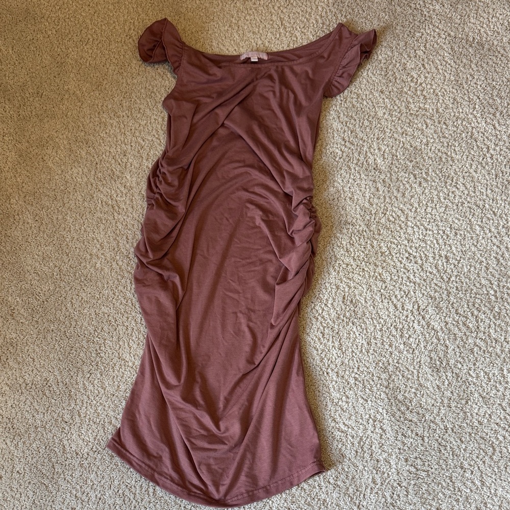 Elegant Mauve Maternity Ruched Dress